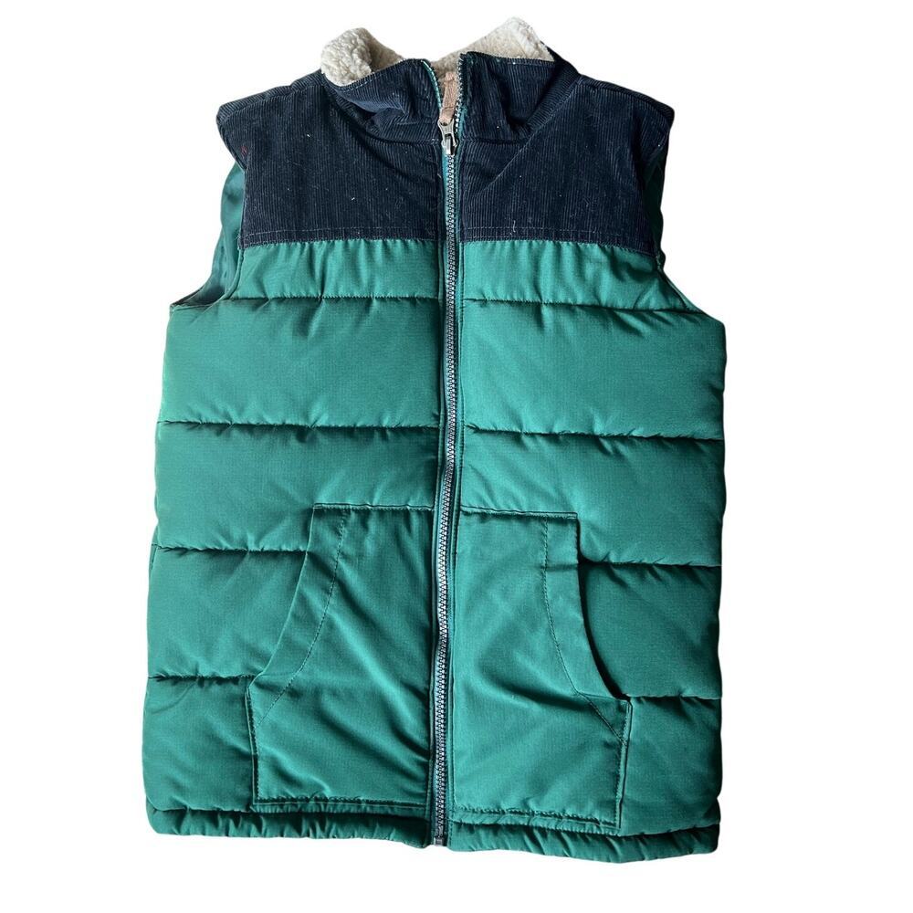 Boys Carters Puffer Vest, Size 14, Green/Navy, Shearling, Zip, Warm, Winter
